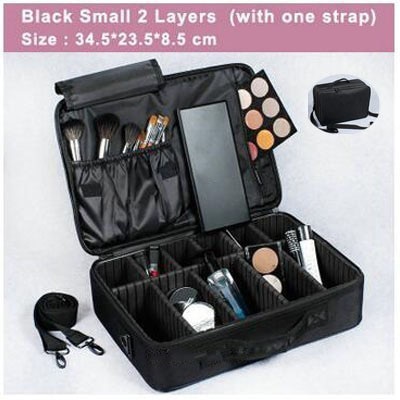 Brand Makeup Case Female Suitcase Organizer For Cosmetics Large Travel Women Make Up Bag Storage Bolso Muje: S 2 Layers Black