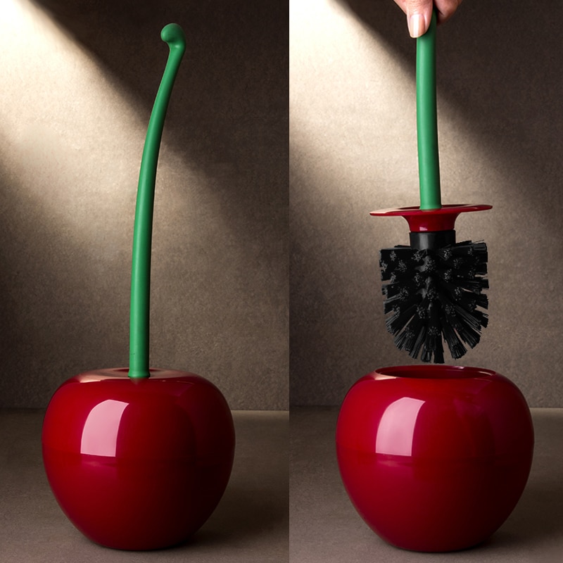Brosse de toilette créative en forme de cerise, ensemble avec support (rouge)