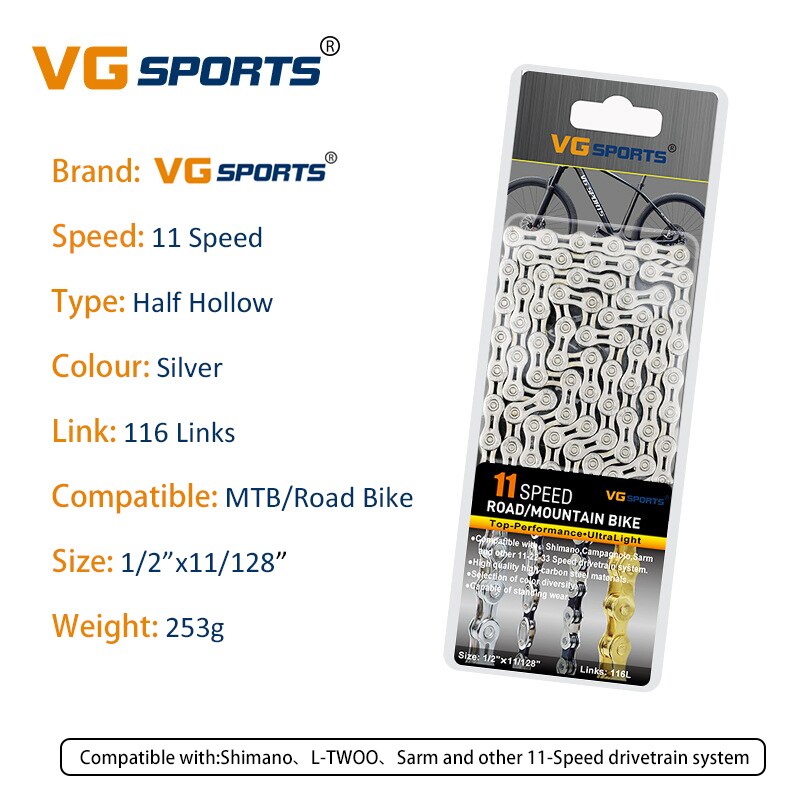 Vg Fietsketting 8 9 10 11 Speed Velocidade Hollow Gold Rainbow 116 Links Weg Mountainbike Kettingen Fiets Accessoires: 11S HH Silver
