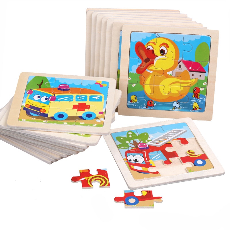 Intelligence Kids Toy Wooden 3D Puzzle Jigsaw Tangram for Children Baby Cartoon Animal/Traffic Puzzles Educational Learning Toys