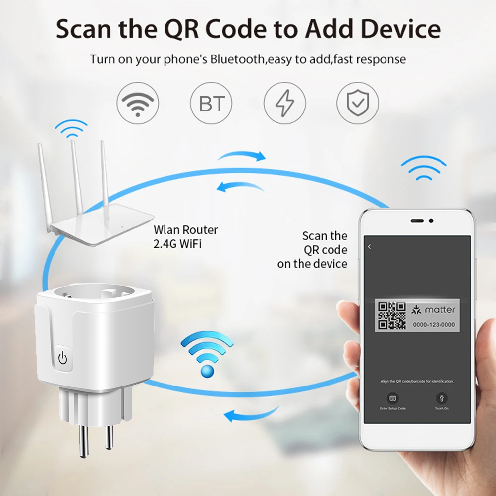 20A Matter EU toma de electrodomésticos Mini adaptador de enchufe inteligente Control de aplicación funciona con HomeKit Siri Alexa Google WiFi enchufe inteligente