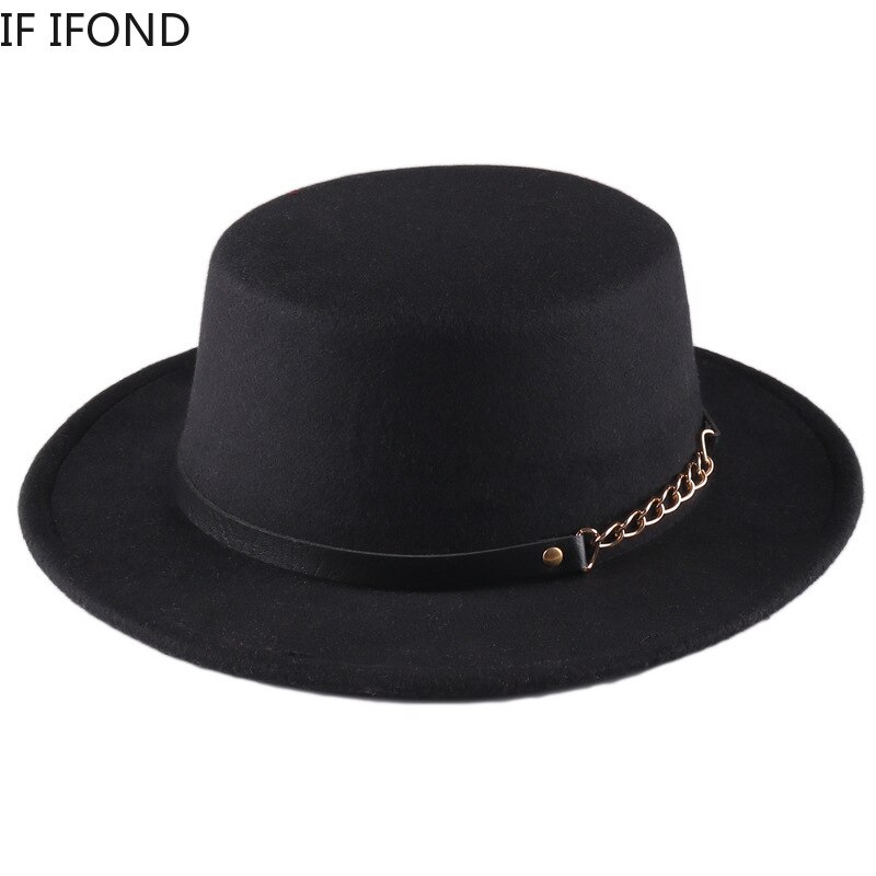 mitation Woolen Round Top Hat For Women's Wide Brim Fedora Hat Gambler Hat