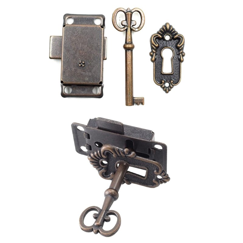 Loquet à loquet Antique en fer Vintage, serrure à tiroir avec clé, quincaillerie de meubles décoratifs pour boîte à bijoux en bois, armoire H3CF