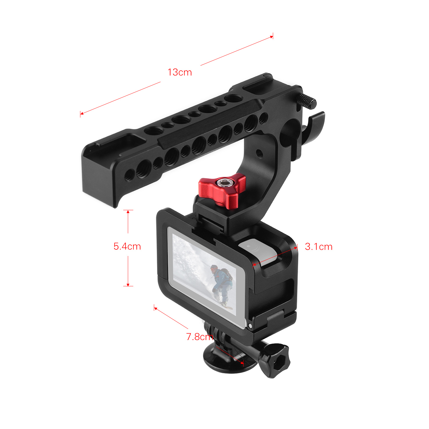 Andoer Del Metallo Della Macchina Fotografica Gabbia Compatibile per Osmo azione Vlogging di Ripresa con Fredda scarpa montare 1/4 Vite Interfacce