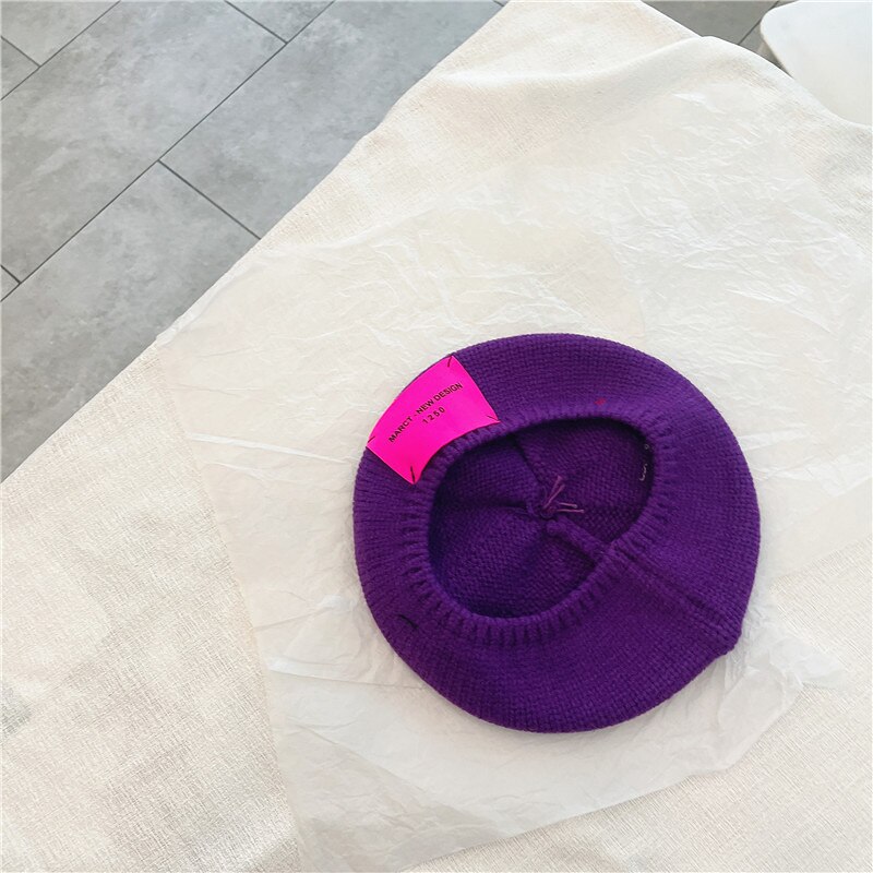 Sombrero de lana para niños, gorros de lana para bebés con patrones de letras, gorro estilo boina, cálido, para otoño e invierno, de 2 a 8 años,: Morado