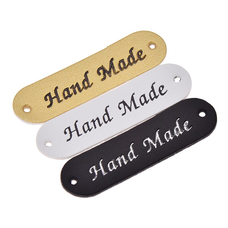 Hand Made Letter PU Leather Tags DIY Sewing Craft Clothing Supplies Oval Shaped Labels For Jeans Bags Decoration Accessory