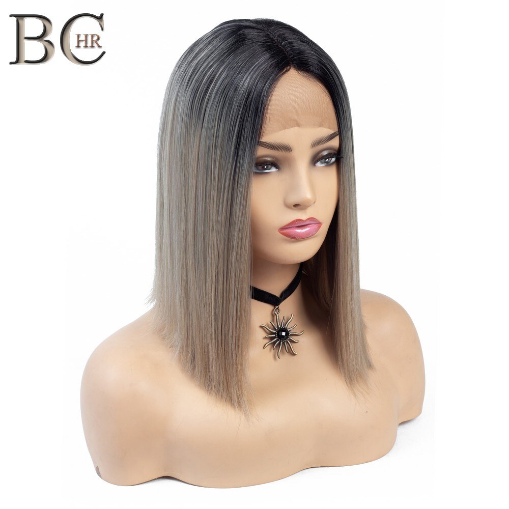 BCHR Korte Rechte Synthetisch 13*4 Lace Front Pruik Donkere Wortel Blonde Ombre Pruik voor Vrouwen Lace Bob Haar
