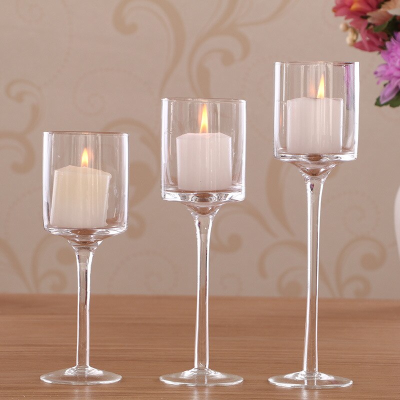 3pcs/set Crystal Glass Stemmed Votive Candle Holder Pillar Tea Light Goblet Candlestick Wedding Pub Party Decoration