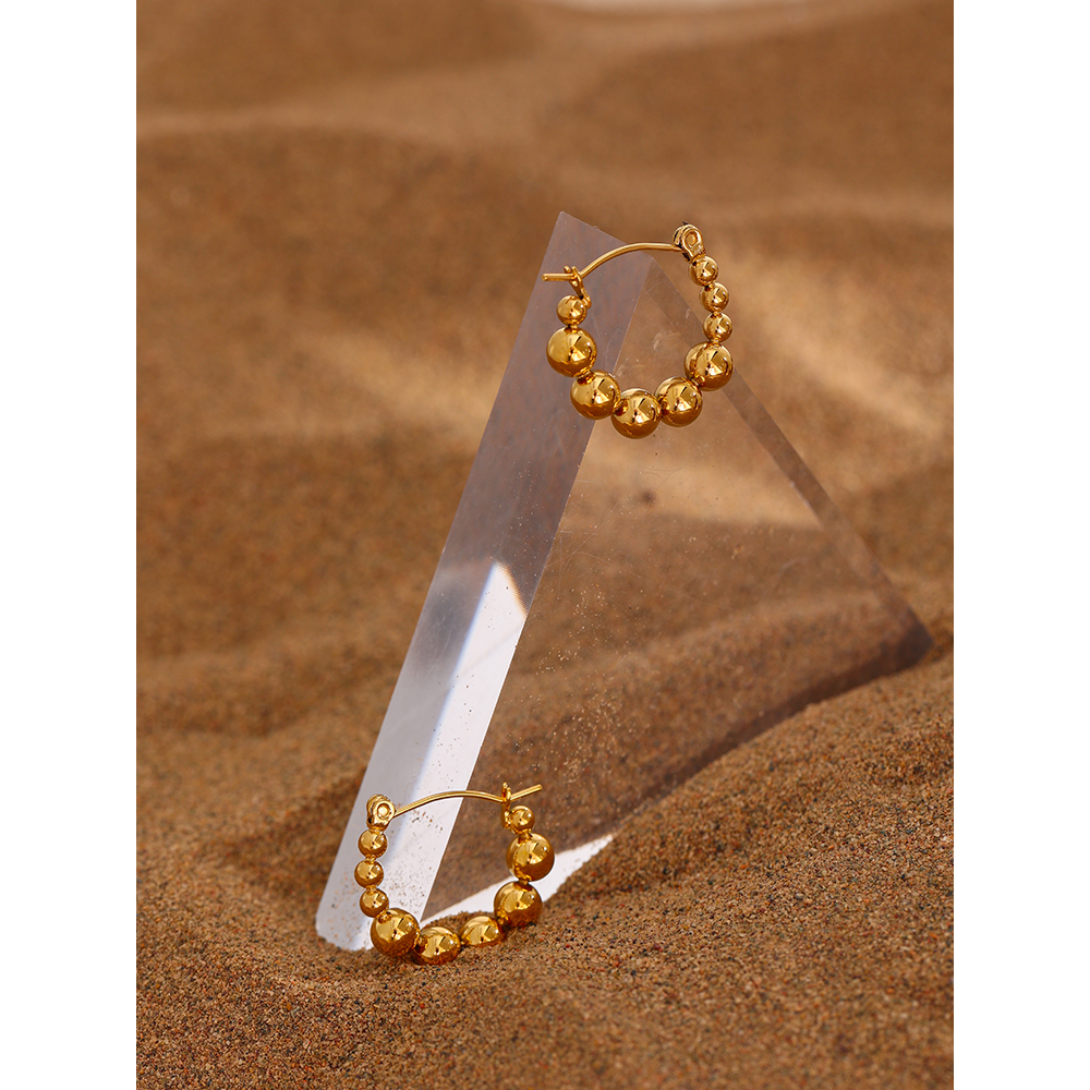 Yhpup Rvs Bead Oorringen Eenvoudige Gold 18 K Plated Ronde Hollow Oorbellen Бижутерия Для Женщин Party