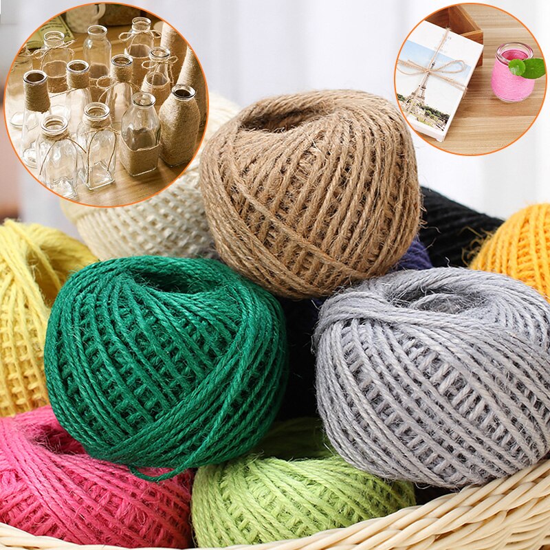 Kleurrijke Jute Twine Linnen Touw String Verpakking Wikkelen Lint 50M Arts Ambachten Diy Geschenkdoos String Cord Wedding Tags decor
