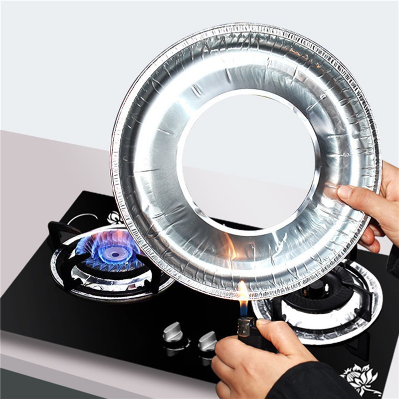 10pcThick Aluminum Foil Stove Burner Gas Oven Cover Reusable for Gas Stove Top Liners Oil-proof Cleaning Pad Square Round Mat