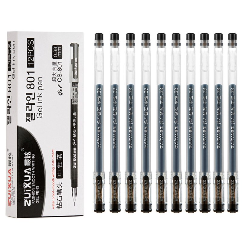 ZUIXUA 12pcs Gel Pen 0.38mm Black Blue Red Ink Pens Large Capacity Writing Smooth School Student Pens Office Stationery: 12pcs 0.38mm Black