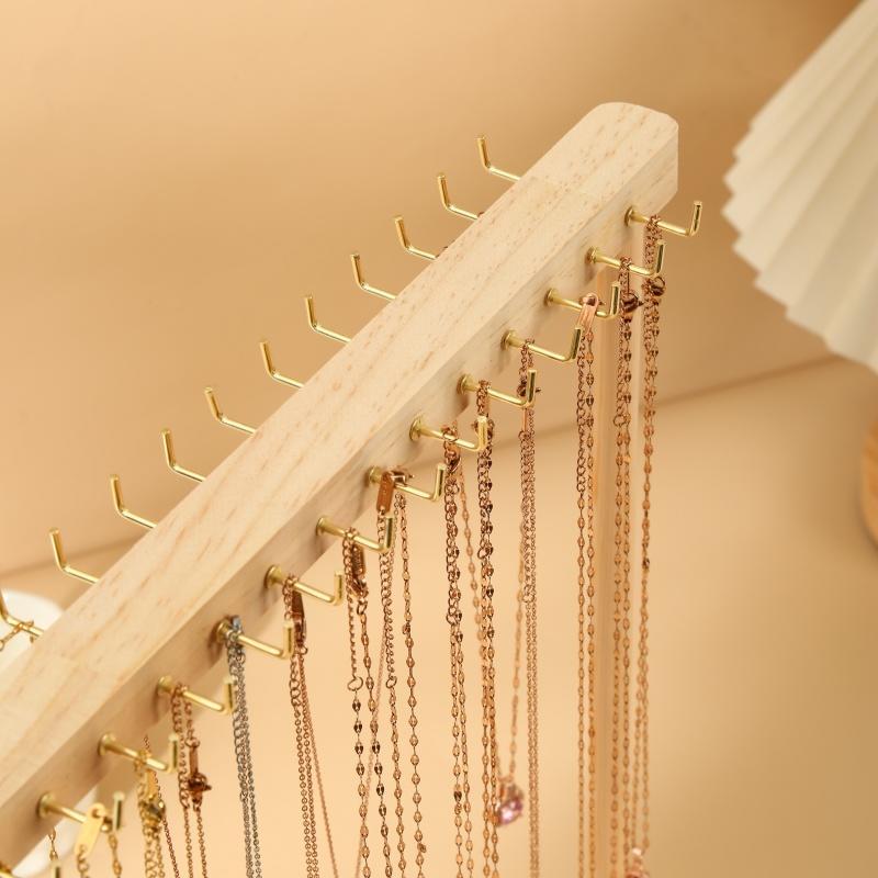 Soporte de exhibición organizador de joyas con gancho 12/18, estante de madera para colgar collares, estante de encimera para pendientes, pulseras, escaparate, estante de almacenamiento