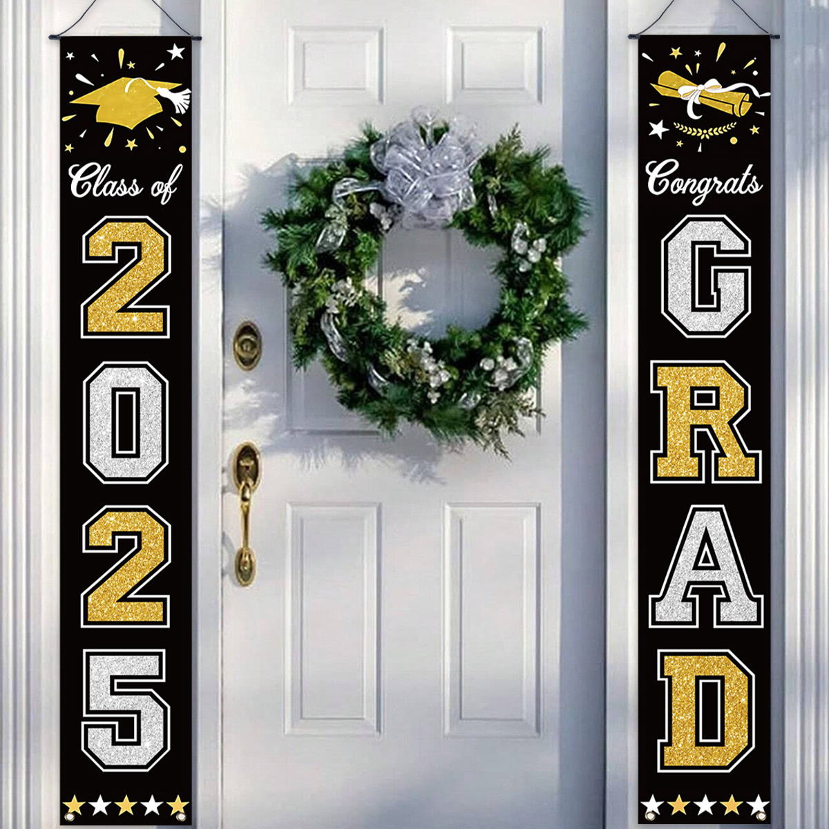 1pair Graduation Porch Sign Banner Large Congrats Grad Party Supplies Class of Decor Door Banner For Graduation Party