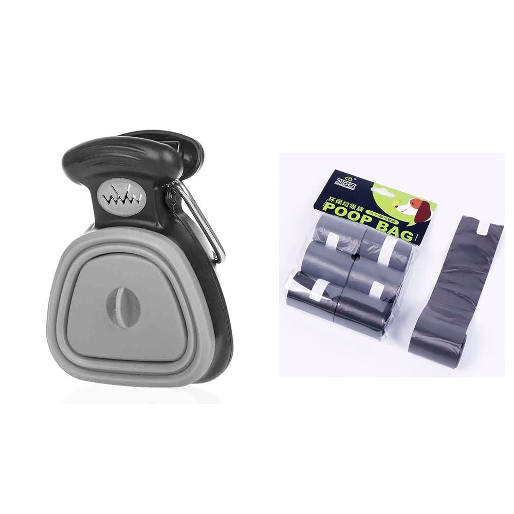 Portable Pooper Scooper, Expandable Dog Pooper Scooper with Carabiner Poop Scooper for Dogs with Dog Poop Scoop Waste Bag Refill: Grey and Bag