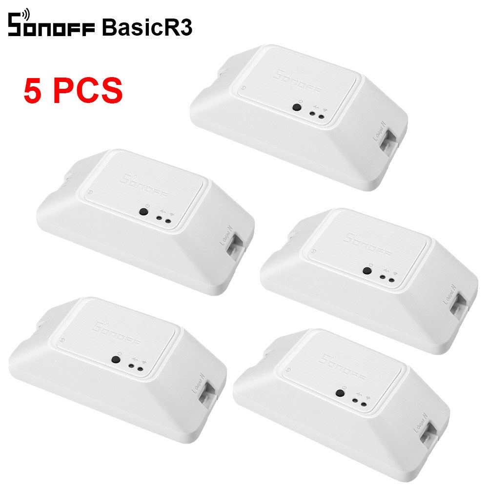 3/10 stk itead sonoff basic  r3 wifi switch relæmodul switch modul trådløs smart lys switch wifi diy switch arbejde med alexa: 5 stk basicr 3