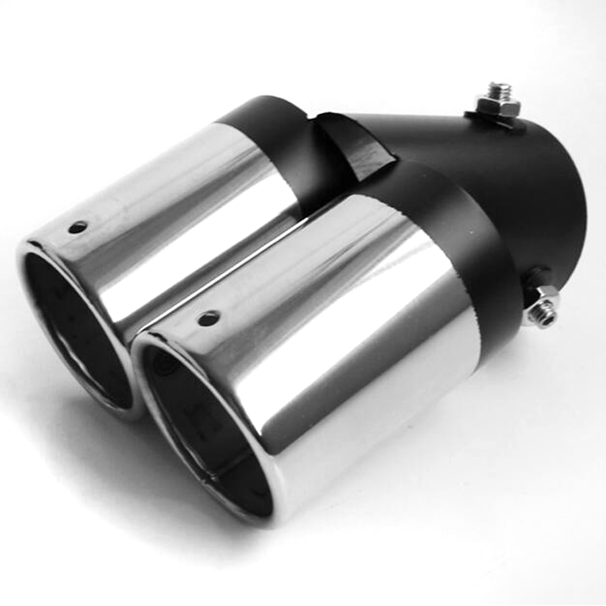 Universal Car Vehicle Stainless Steel Exhaust Muffler Steel Tail Pipe Bending Double Tube Waterproof anti-rust (silver&black)