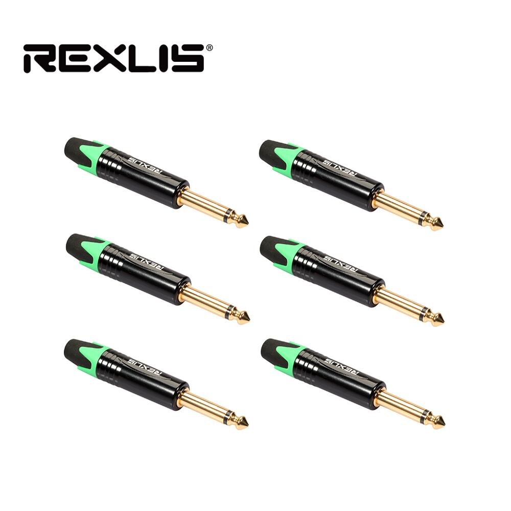 REXLIS 2/6pcs/lot Jack 6.35mm 2 Poles Mono Connector 1/4 Inch Mono Male Plug 6.3mm Microphone Cable Wire Connector Aluminum Tube: Green / 6 Pcs