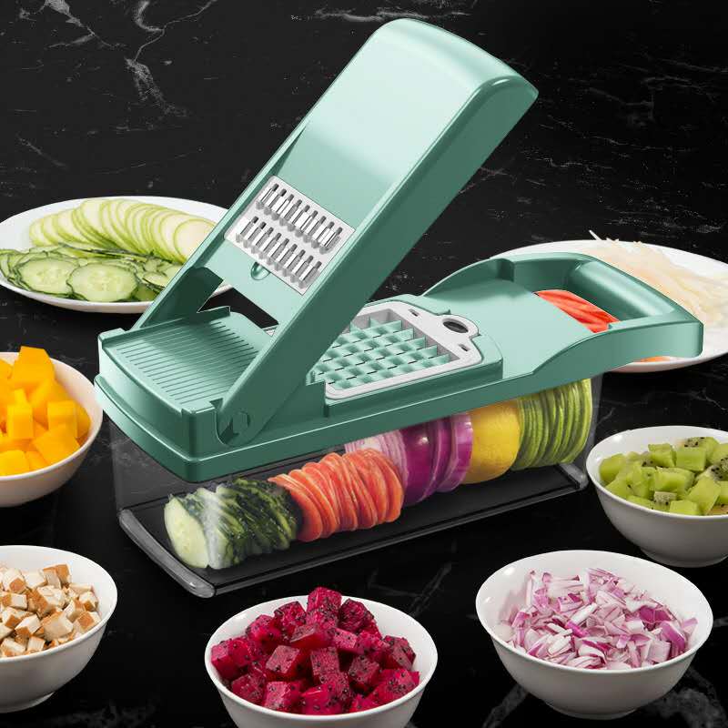 matte chopper grønnsak-frukt-ost-løk chopper skiver dicer tomat kutter rivjern 12 i 1 veggie chopper spiralizer salat pota: Grønn