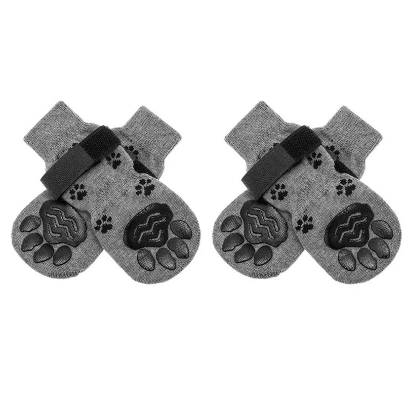 4 unids/set calcetines antideslizantes para perros 4 Uds Protector de pata Control de tracción ropa interior ajustable tejida con refuerzo de goma: L / Gris oscuro