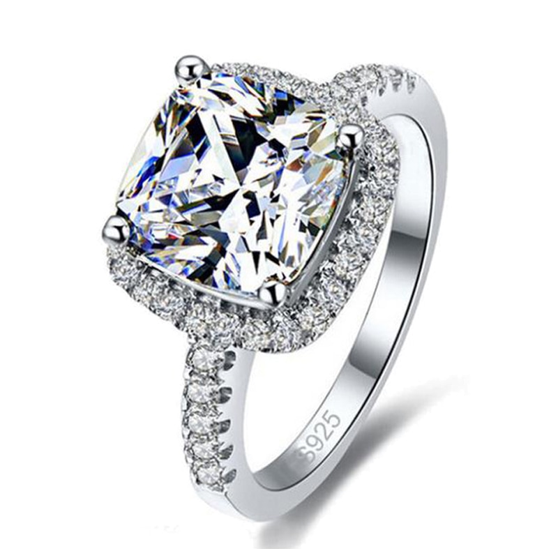 925 sterling sølv elegance firkantet cubic zirconia fingerringe krystal smykker til kvinder mænd bryllup