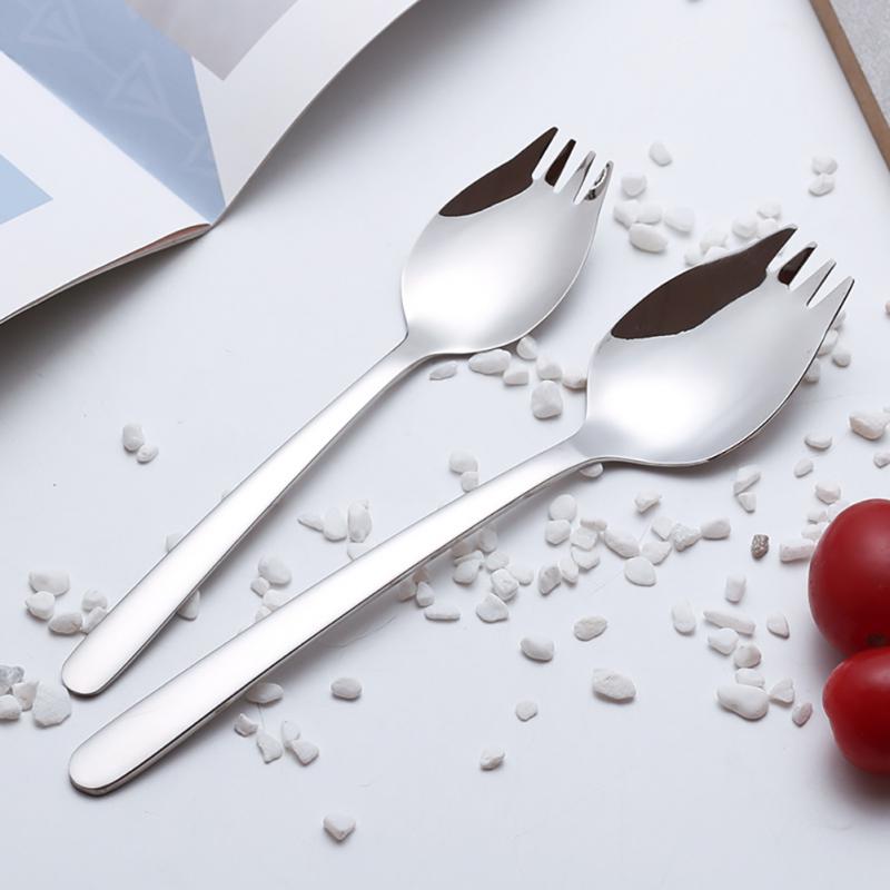 Tenedor de fruta, cuchara, Longhandle, vajilla de postre y ensalada de helado de acero inoxidable, conveniente, Occidental, multifunción, de plata
