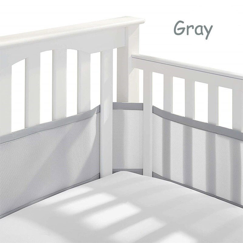 Babyinner 2 Teile/satz Baby Krippe Stoßfänger Atmungsaktives Gittergewebe Sommer Kopf Schutz Anti-kollision Haut-freundliche Zaun Baby Dekor kinderbett Gesetzt: grau