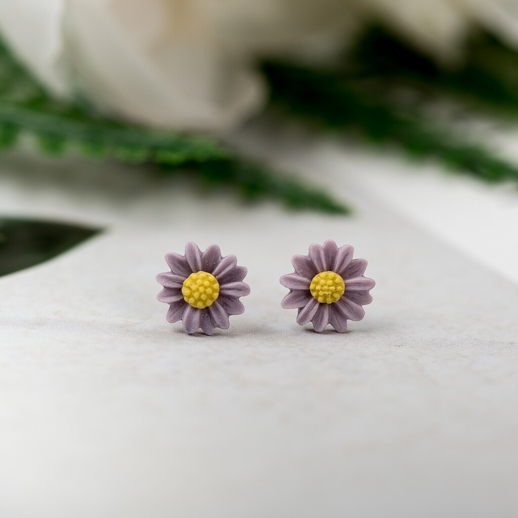 Pendientes de tuerca de cerámica Multicolor con flor de Margarita, joyería de a la , para mujeres y niñas # LY133: Pistola negra plateada