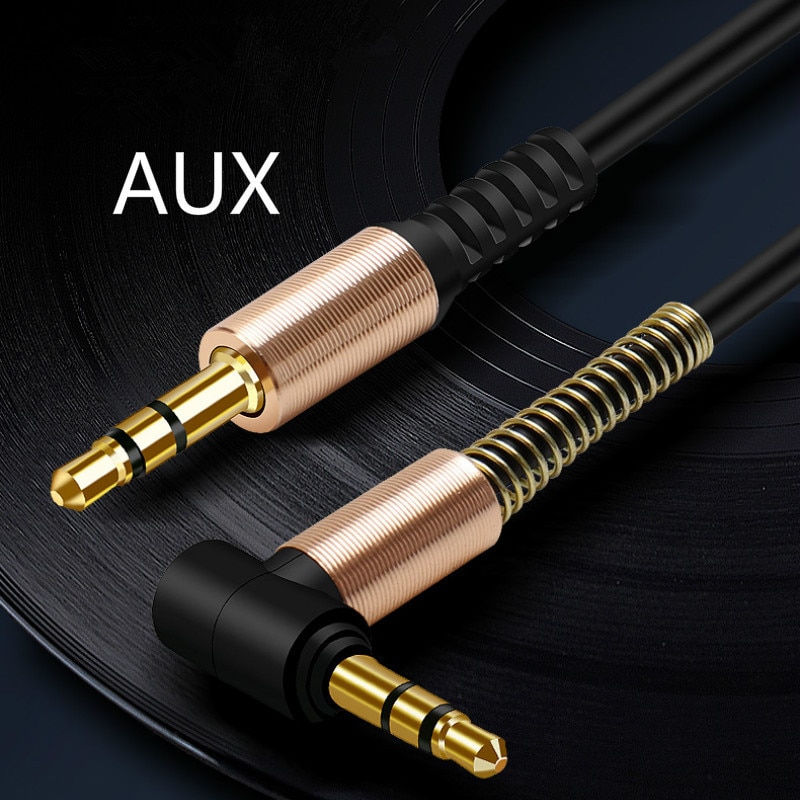 3.5 Mm Jack Stereo 1 M/3.28ft Audio Kabel Male Naar Male 90 Graden Haakse Aux Kabel Draad koord Met Lente Beschermhoes