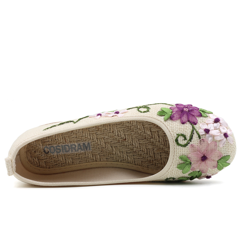 National Hemp Linen Women Flats Casual Shoes Ladies Flower Embroidered Shoes Mother Flat Shoes Female SNE-670