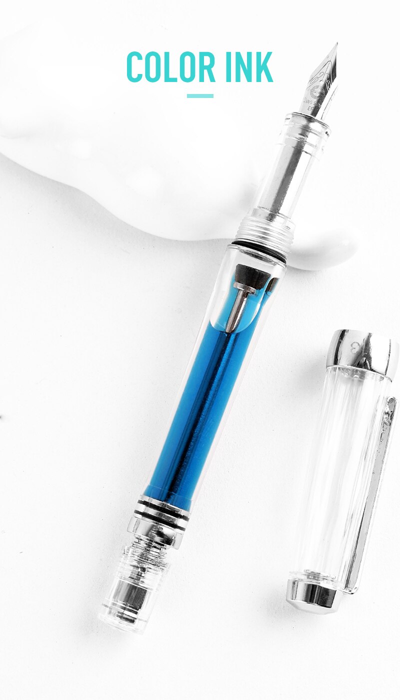 Wing Sung 3013 Vacuum Fountain Pen Resin Transparent EF/F Nib !