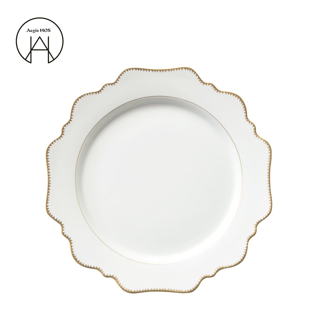 product-light luxury 4 piece set hotel wedding tableware set Dinner plates white 24K Phnom Penh flower-shaped Ceramic Plate