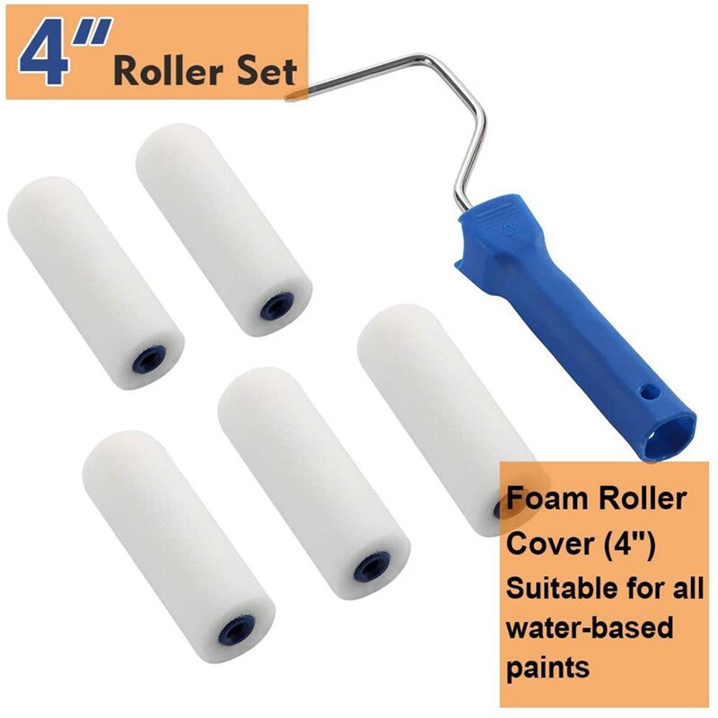 Schuim Verf Roller Kit-Kleine Verf Lade Set Mini Roller Vullingen, Roller Frame, Verf Lade, 4 Inch Roller Covers Voor Huis