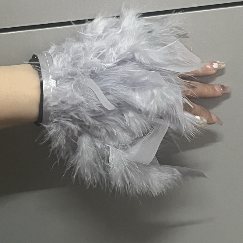Ostrich Feather Cuff for women Feather cuffs for wrist feather snap bracelet nail photo cuffs Shirts cuffs with feather: Silver