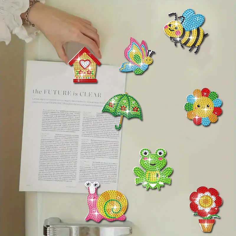 8 / DIY koelkast Diamond Painted magneet Bloem Kikker Bij Vlinder Diamond Art Kit Koelkastmagneet Wijnkast, Bar