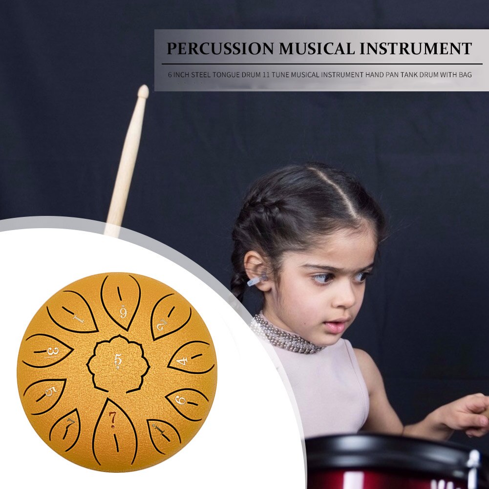 6 inch Steel Tongue Drum 11 Tune Notes Percussion Musical Instrument Hand Pan Tank Drum with Bag Drumsticks Sticker Instruments