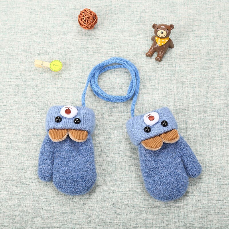 1 paar Neue 0-3 Y Niedlichen Cartoon Bär Baby Handschuhe Winter Gestrickte Wolle Säuglinge Fäustlinge Thicke Warm Volle seil Handschuhe Für Jungen Mädchen: 1Pair Blue