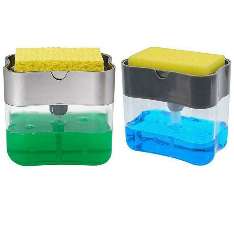 2-In-1 Handpers Zeepdispenser Zeepdispenser Pomp Spons Keuken Badkamer Met Spons