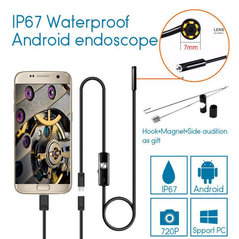 Hd 1.3mp 6 led 8mm len hårdt kabel android usb endoskop  ip67 vandtæt detektion endoskop rør kamera otg android telefon 720p
