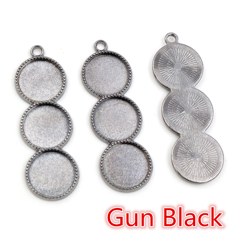 10 piezas 12mm tamaño interior tres camafeo cabujón Base en blanco bandejas colgantes bisel DIY COLLAR COLGANTE joyas hallazgos: Gun Black