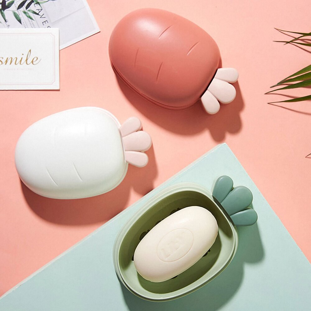 Plato de soporte para jabón con forma de zanahoria y dibujos animados, caja de jabón de doble capa para baño, bandeja antideslizante, accesorios para el baño