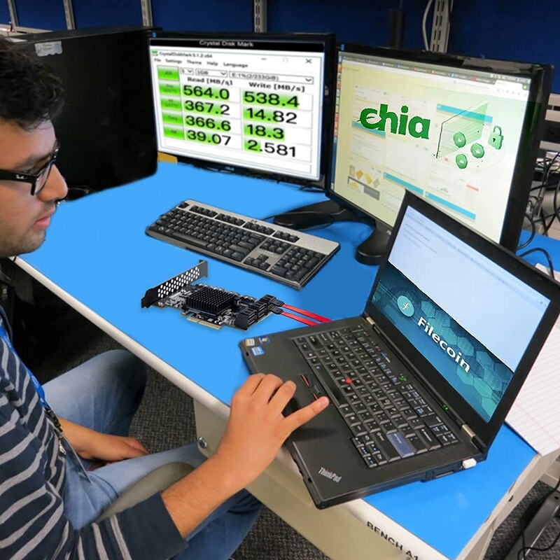 Pcie to Sata Expansion Card, Sata Pci Express Serial Adapter Card 10 Port 6 Gbps with 10 SATA Cables Chip:ASM 1166