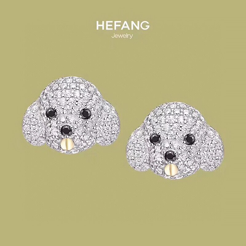 Cute Dog Earrings 925 Sterling Silver micro inlaid zircon, exquisite and lovely, feminine style and: Bichon frise