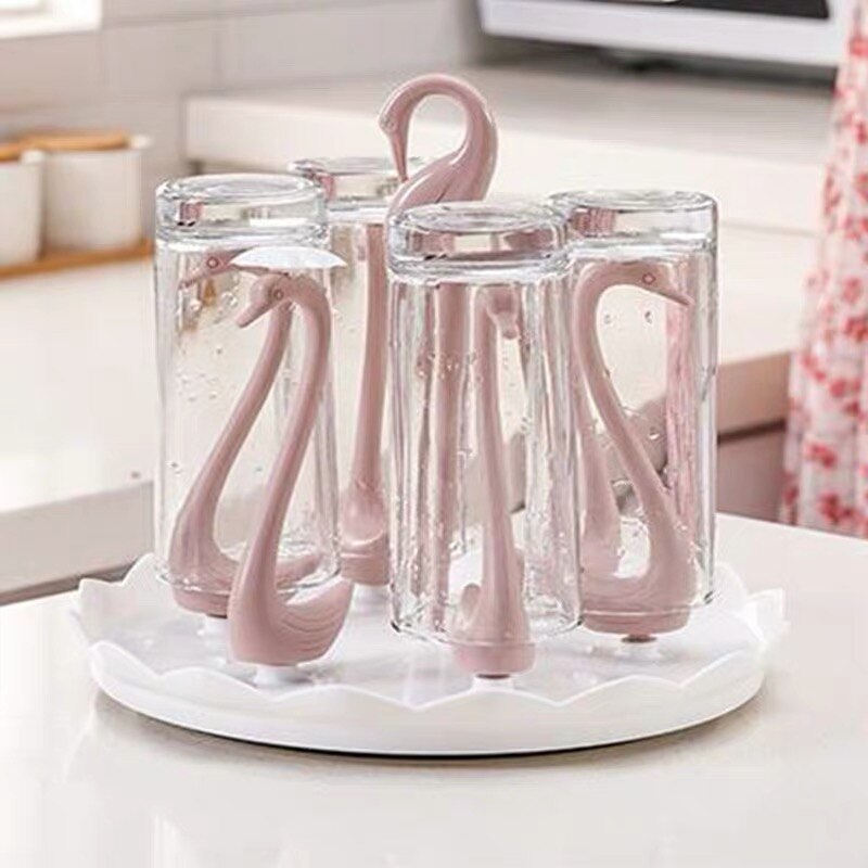 Schwan bilden Glas Flasche Tasse Halfter Küche Trocknung Lagerung Regal Tasse Erzähler Abfluss Gestell Aufhänger Organizer Stehen: Schwan Form Rosa