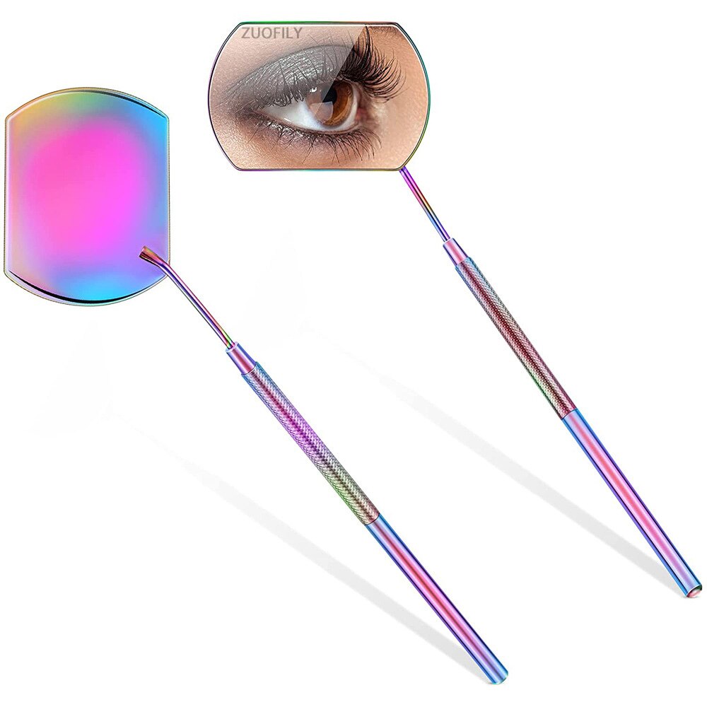 Espejo de pestañas multifunción, espejo de belleza de aumento rectangular de mango largo para comprobar la extensión de pestañas postizas, herramientas de injerto: Rainbow 1pc