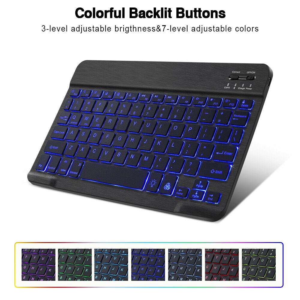 LED bezprzewodowa klawiatura Bluetooth klawiatura i mysz RGB hiszpański Mini podświetlenie rosyjska klawiatura do telefonu Tablet ipad pro 11