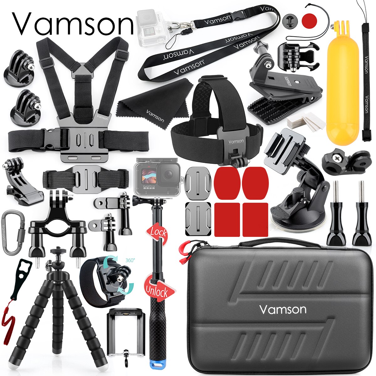 Vamson for DJI OSMO Action Camera Accessories for go pro Hero 10 9 8 7 6 5 Tripod Head Chest Strap for Xiaomi Yi4K insta360 VS22: Blue Color