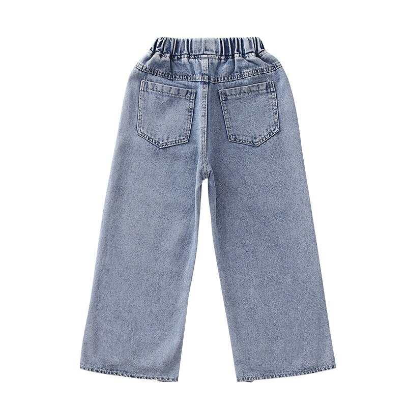 Couleur unie Style décontracté jambe large pantalon jean pour filles enfants jean Denim pantalon automne enfants filles vêtements 6 8 10 12 14 ans