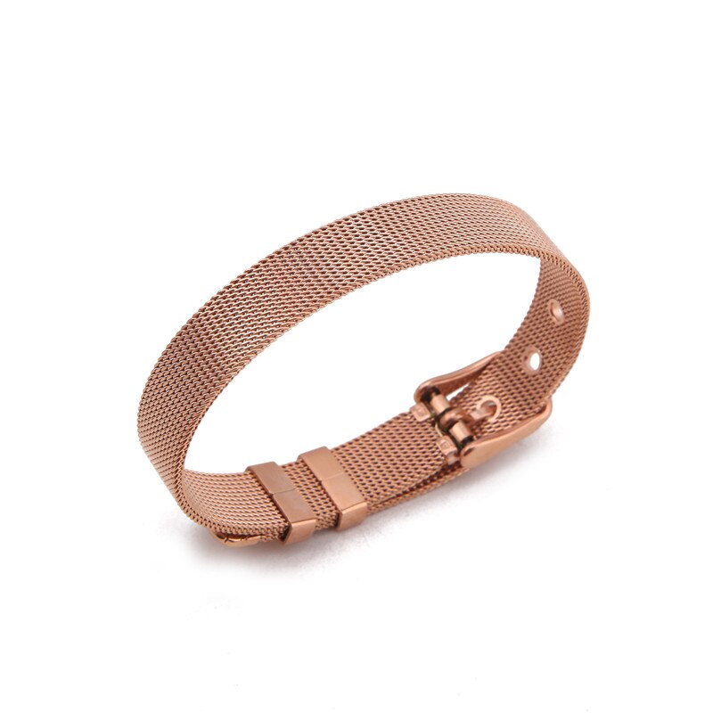 Somsoar smykker mesh stianless steel armbånd mesh sølvfarvede/guld/rosaguld armring pasform gør-det-selv skyde charms: Rose guld