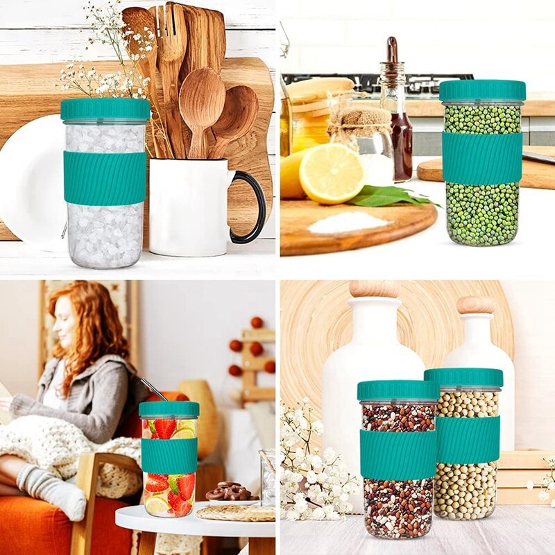 22Oz Reusable Boba Cup Mason Jar Cups with Lids and Straws Smoothie Cup Wide Mouth Bubble Tea Cup Travel Mug